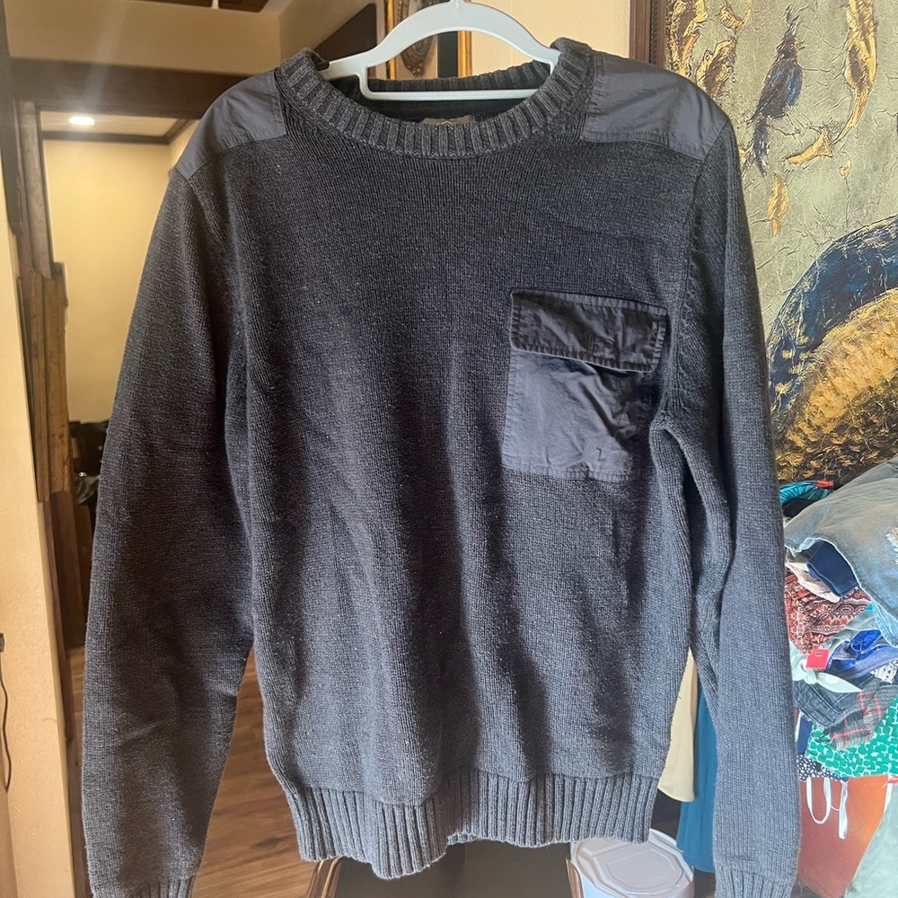 St. John's Bay Black Crewneck Sweater with Chest Patch Pocket
